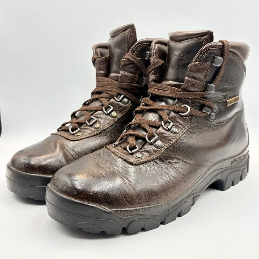 Vintage Cabelas Gore-Tex Leather Hiking Boots Brown Vibram Mens 9.5 Womens 11‎